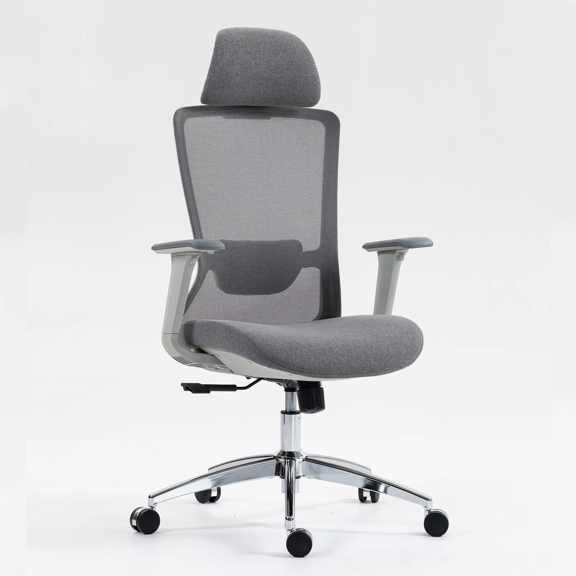 Angle. PexFix - High-Bcak Ergonomic Office Chair with Dynamic Lumbar Support, Adjustable Seat Depth for Desk Work - Gray.