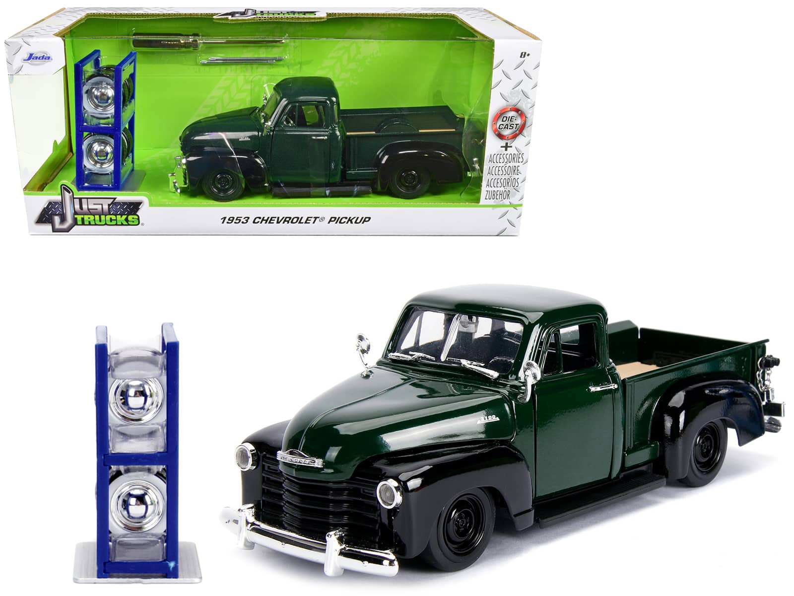 "1953 Chevrolet 3100 Pickup Truck Green with Extra Wheels ""Just Trucks"" Series 1/24 Diecast Model Car by Jada" price history on PriceWatchPro