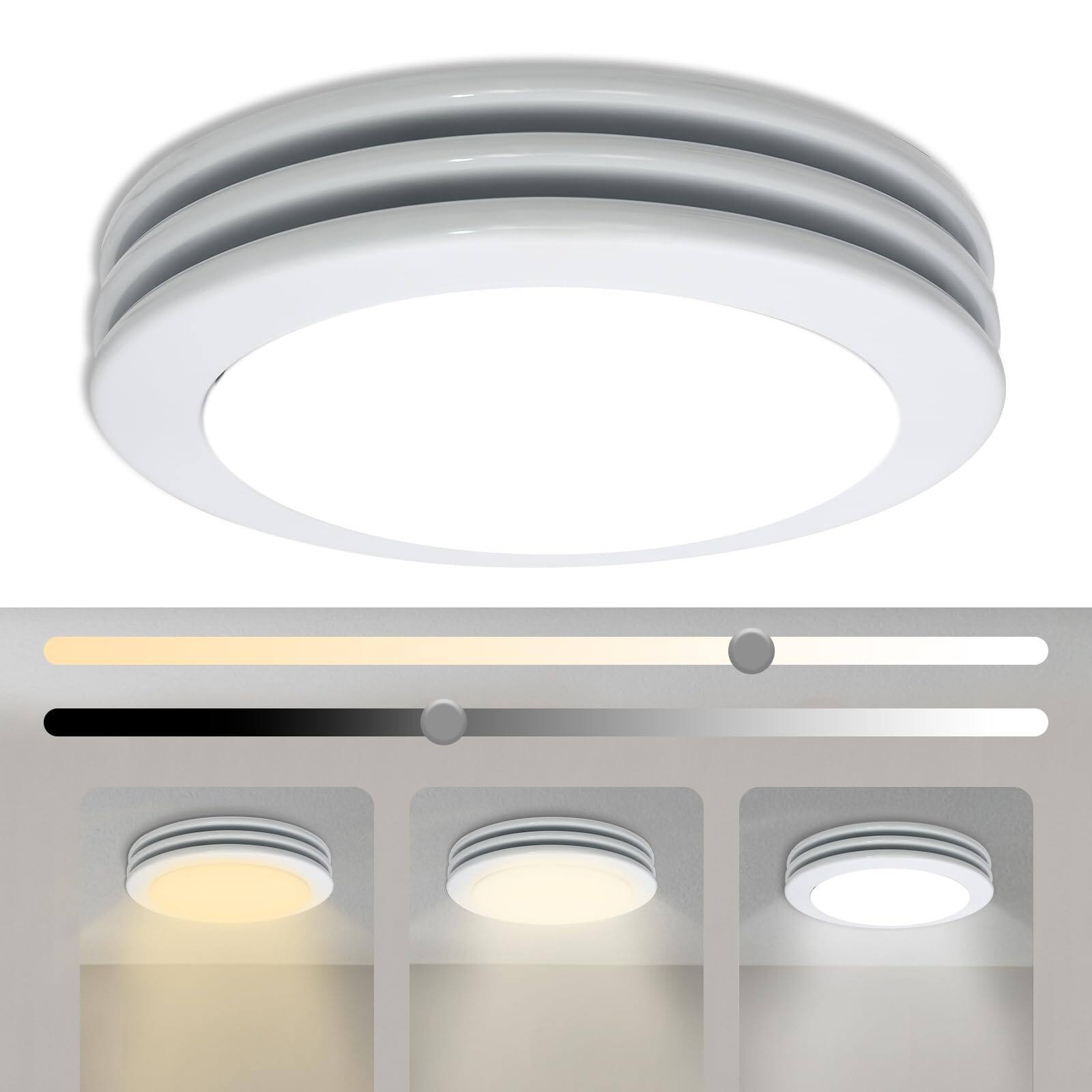 Front. Akicon - 1480NL Satin White 80 CFM 2 Sones Celling Bathroom Exhaust Fan with Light, 15 Watt Dimmable 3CCT LED Light - Satin White.