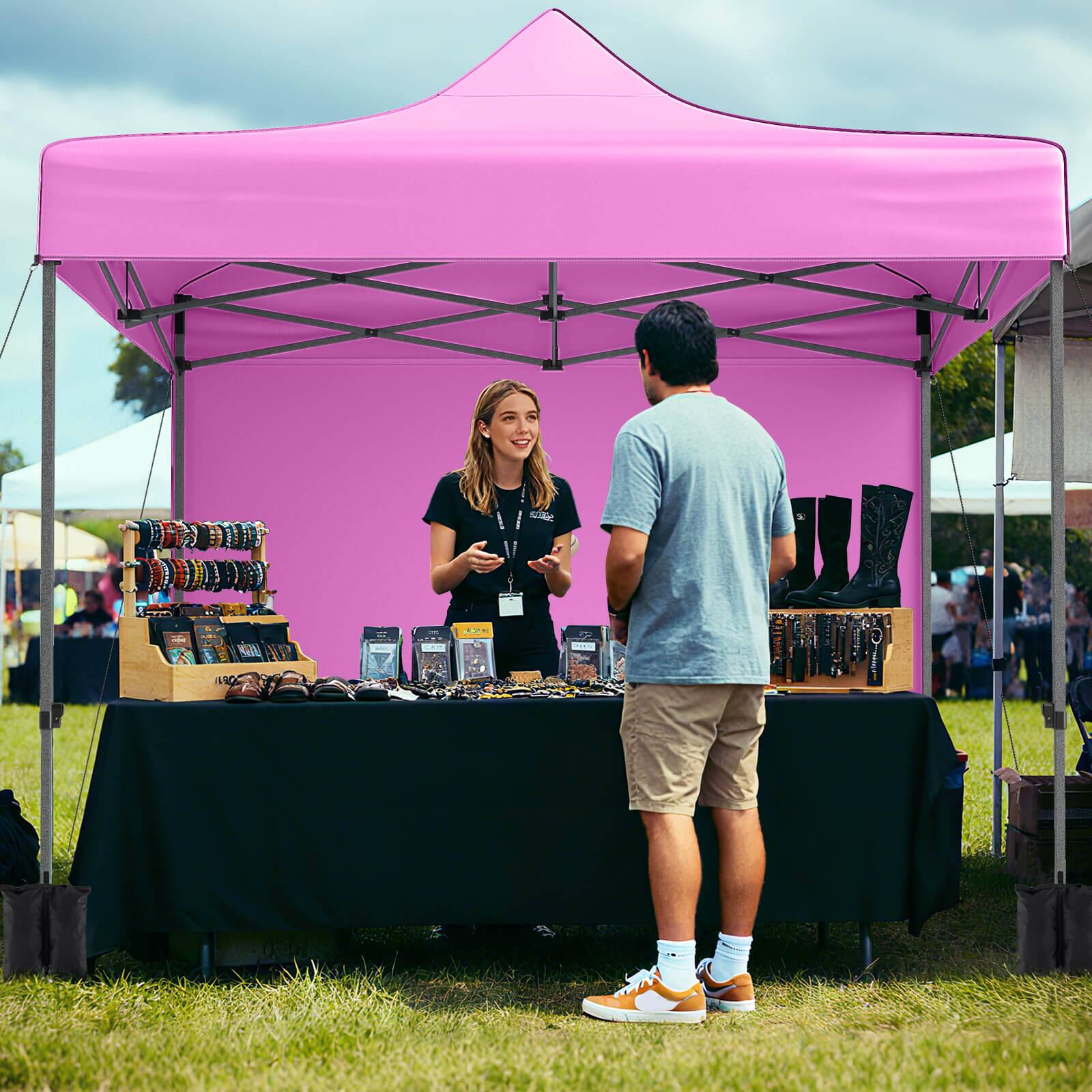 Alt View 1. Costway - Costway 10 x 10 FT Pop up Canopy Tent with 4 Removable Sidewalls, Wheeled Bag, Sandbags - Pink.