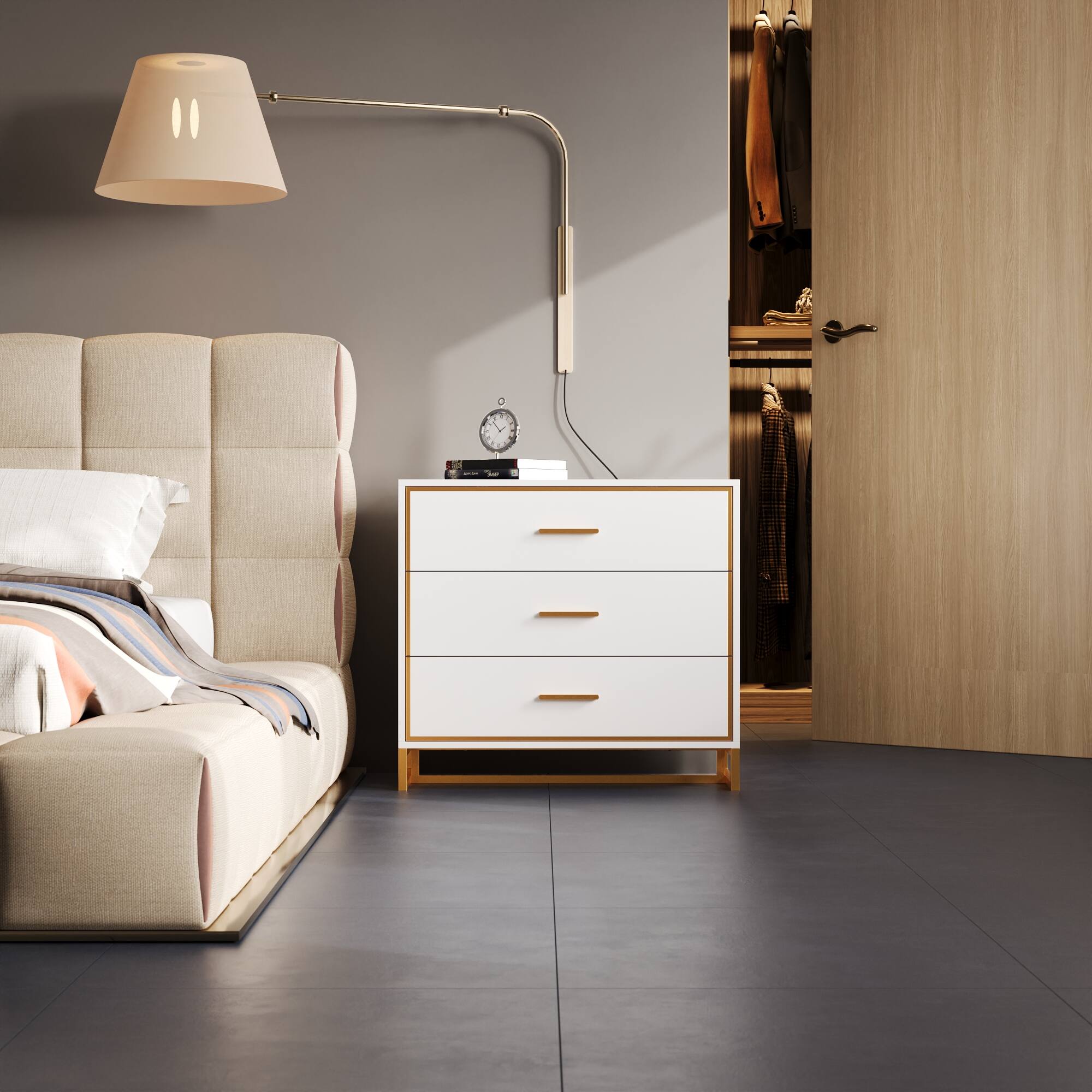 Alt View 7. Famapy - Famapy Modern 3 - Drawer Nightstand: Sleek Storage for Bedroom & Living Area - White.