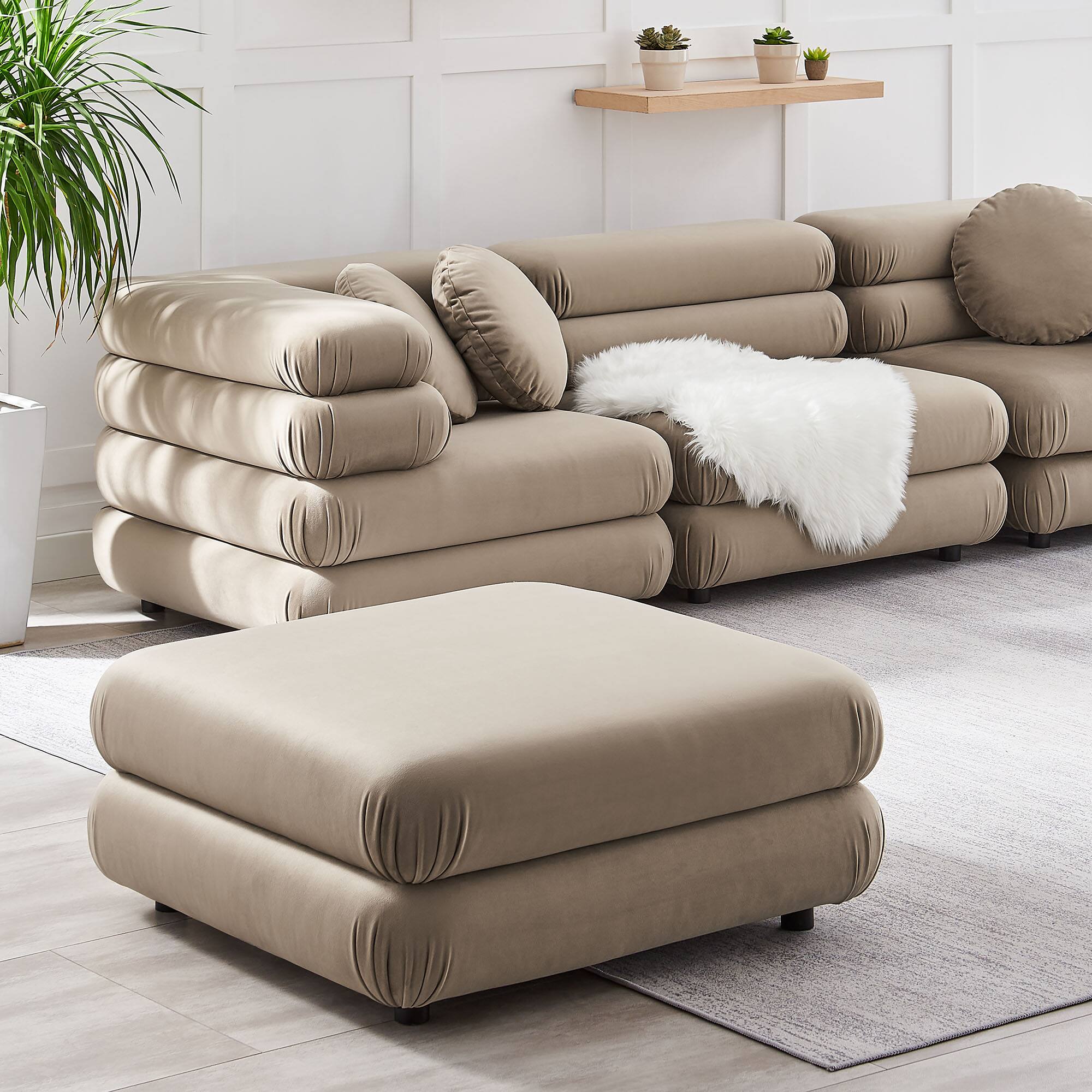 Alt View 1. Modway - Jubilee Modular Performance Velvet Ottoman by Modway - Taupe.