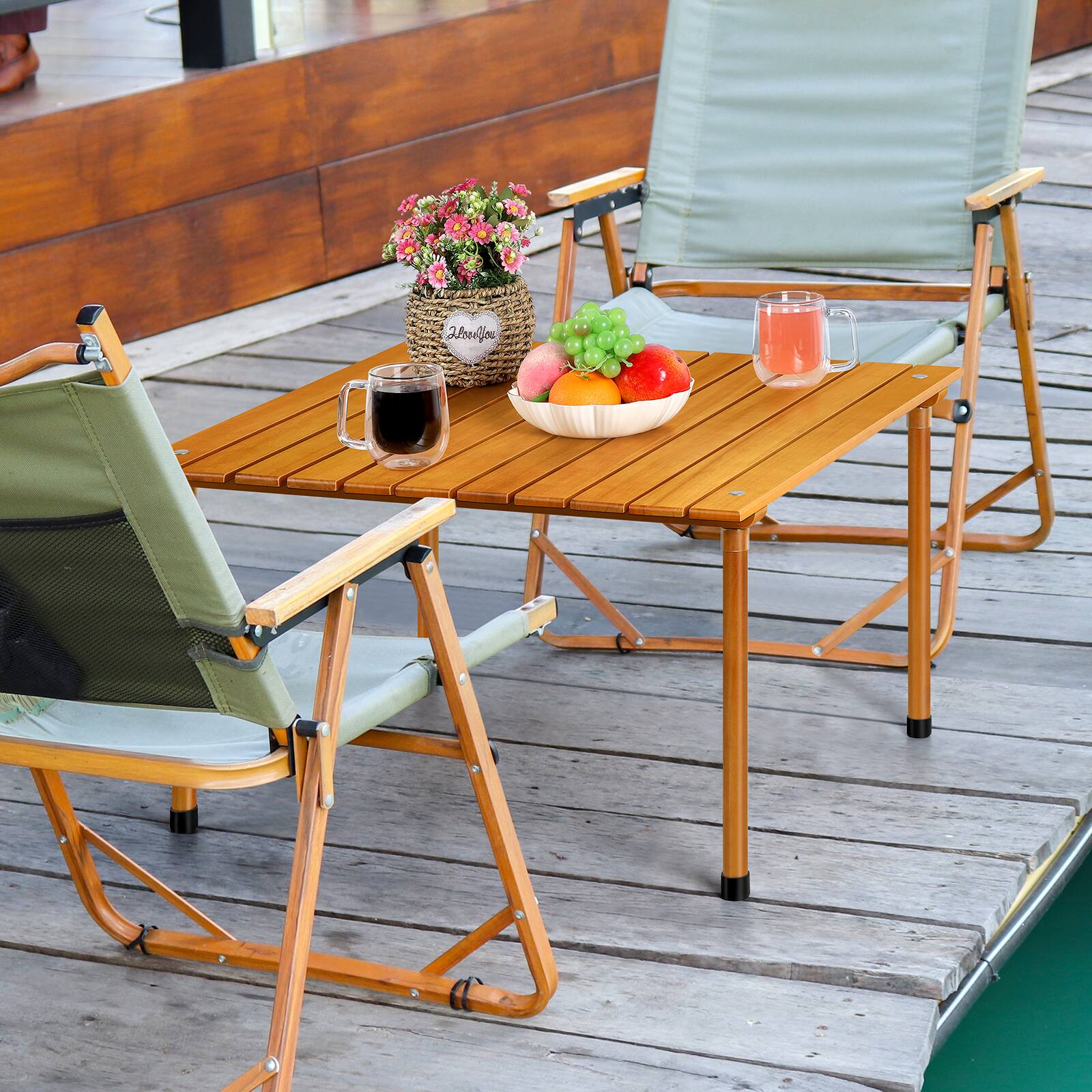 Alt View 1. Oumilen - Wooden Roll-Up Camping Table, Portable Folding Picnic Table - Brown.
