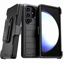 RomeTech - Defender Case for Samsung Galaxy S24 Ultra with Belt Clip, Kickstand, Dual-Layer - Black