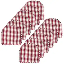 Sweet Home Collection - Checkered Buffalo Check U Shaped Memory Foam 17" x 16" Chair Cushions, 12-Pack - Red/White