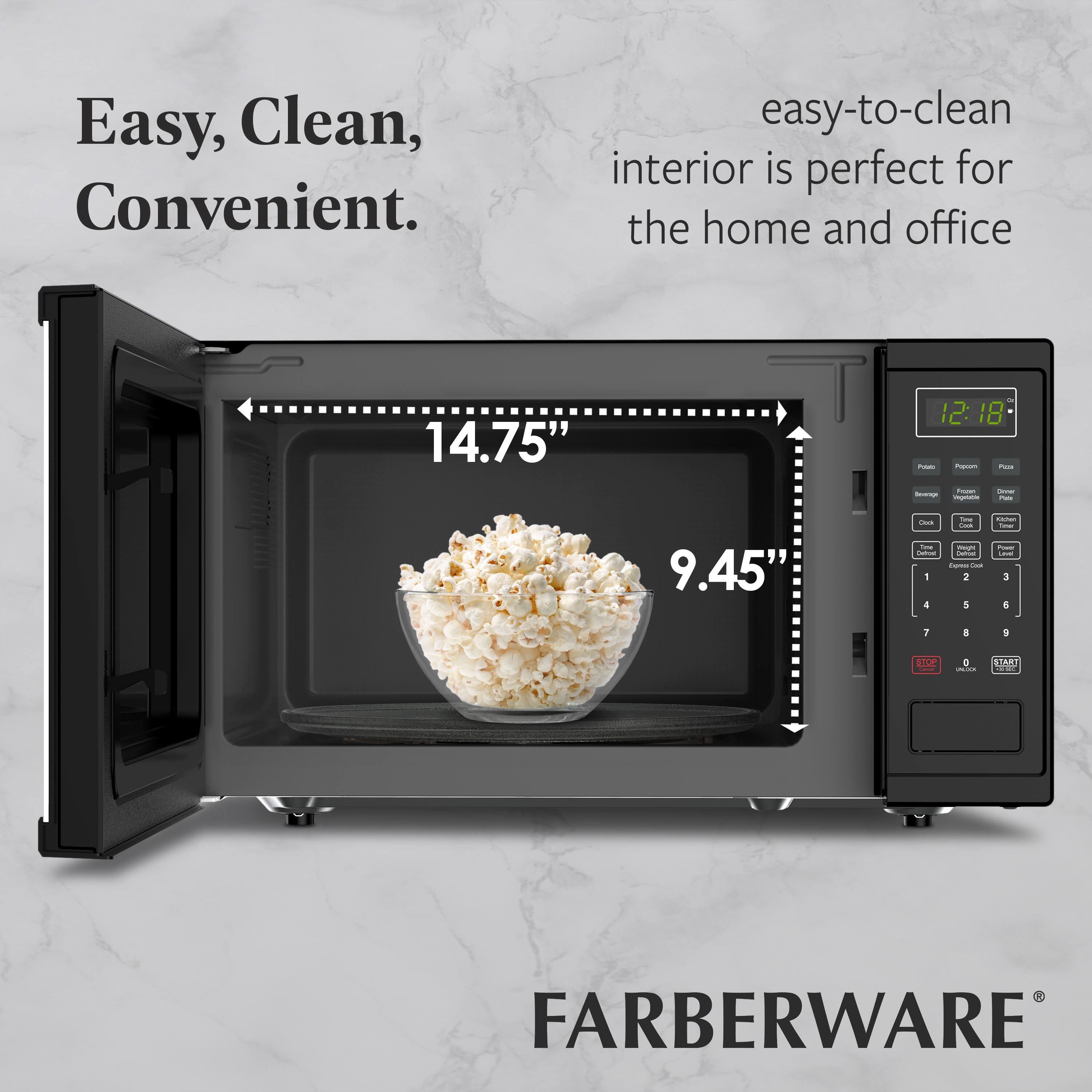 Easy, Clean, Convenient.  
Easy-to-clean interior is perfect for the home and office.  
14.75" x 9.45"  
FARBERWARE