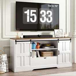 Anysun - Mid-Century TV Stand for 65" TV - Entertainment Center with Sliding Barn Doors - White