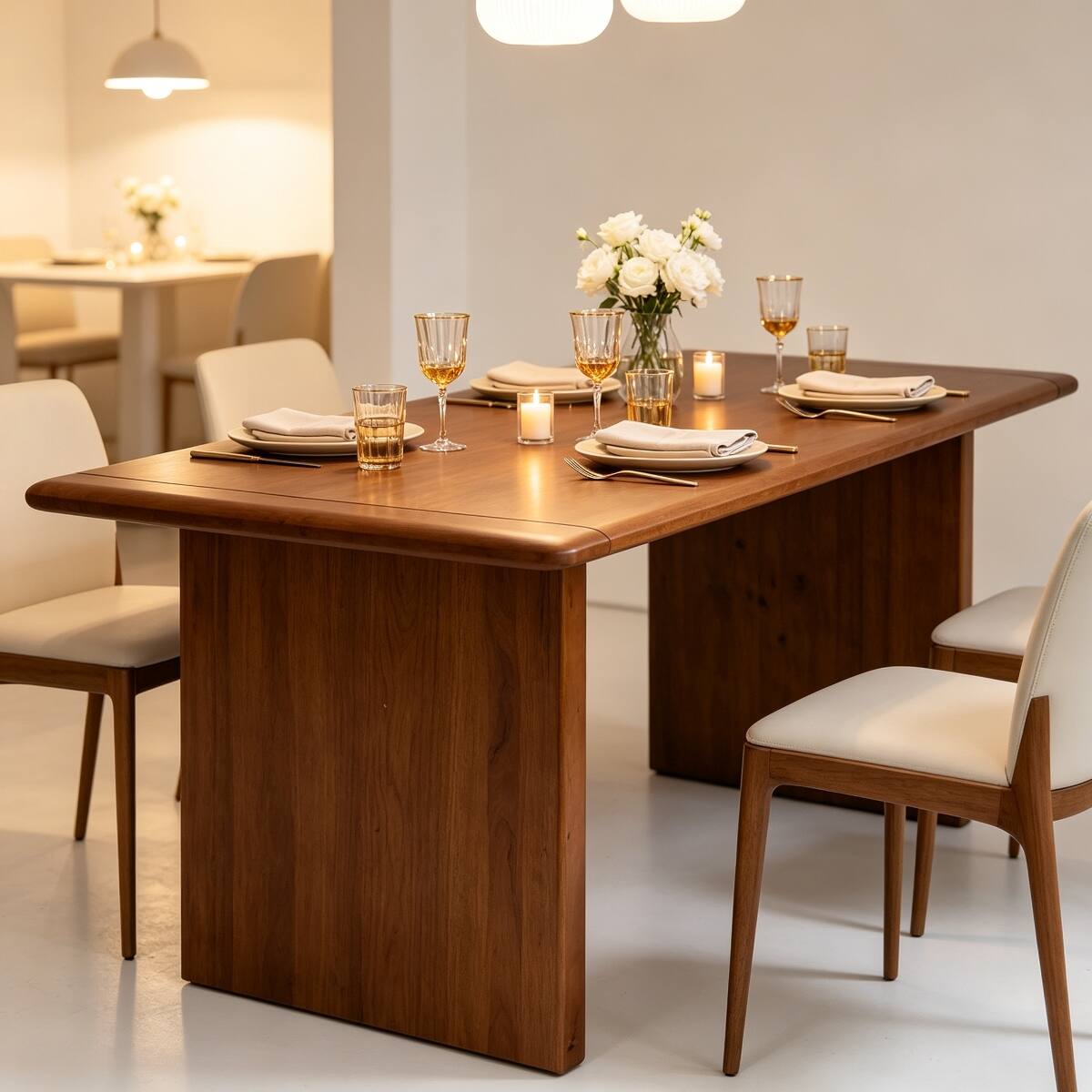 Angle. Loheer - Loheer Solid Wood Dining Table, Walnut Rectangular Farmhouse Table for Four to Six People - Walnut.