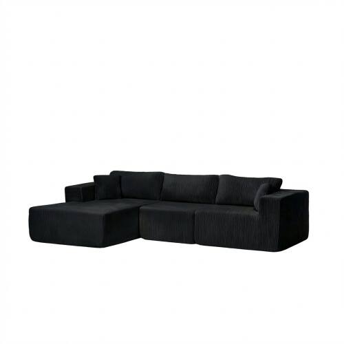 Angle. Anysun - L-Shape Modular Cloud Sectional Sofa with Chaise - Deep-Seat, Upholstered Boneless Couch for Living Room - Black.