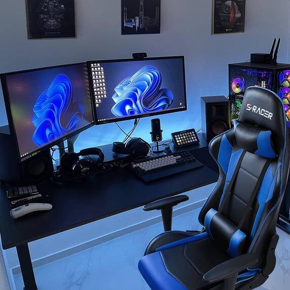 Left. Homall - Gaming Chair Office Chair Ergonomic Adjustable High Back Computer Chair Desk Chair with Headrest & Lumbar Support - BLUE.