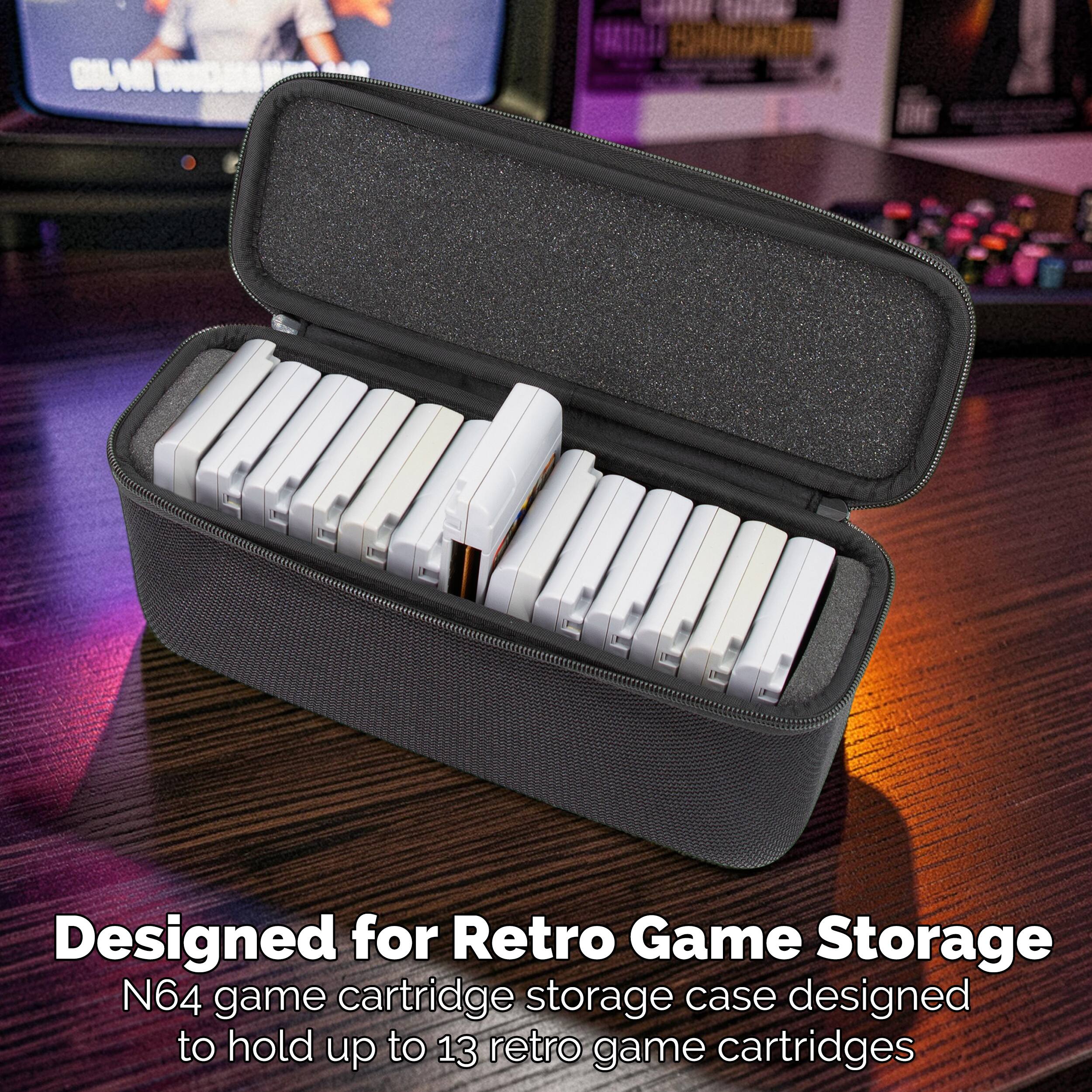 Designed for Retro Game Storage  
N64 game cartridge storage case designed to hold up to 13 retro game cartridges