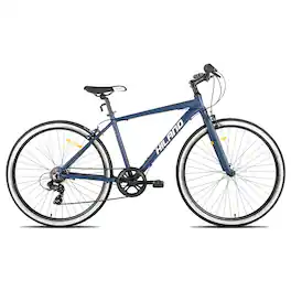 HILAND - Flow 700C Adult Hybrid Bike, 7 Speeds Commuter Bicycle for Men Women, Aluminum Alloy Frame - Blue