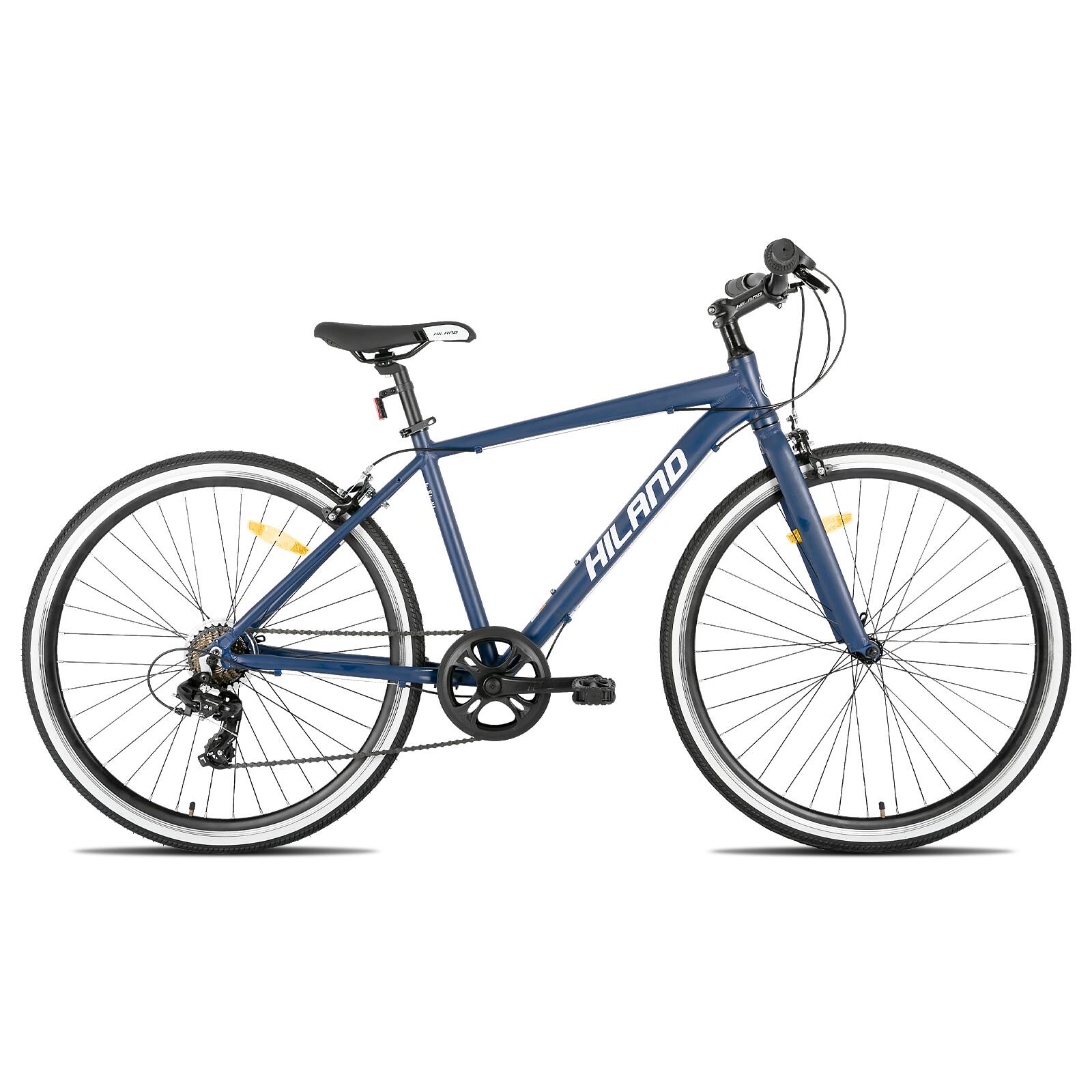Front. HILAND - HILAND Flow 700C Adult Hybrid Bike, 7 Speeds Commuter Bicycle for Men Women, Aluminum Alloy Frame, Blue - blue.