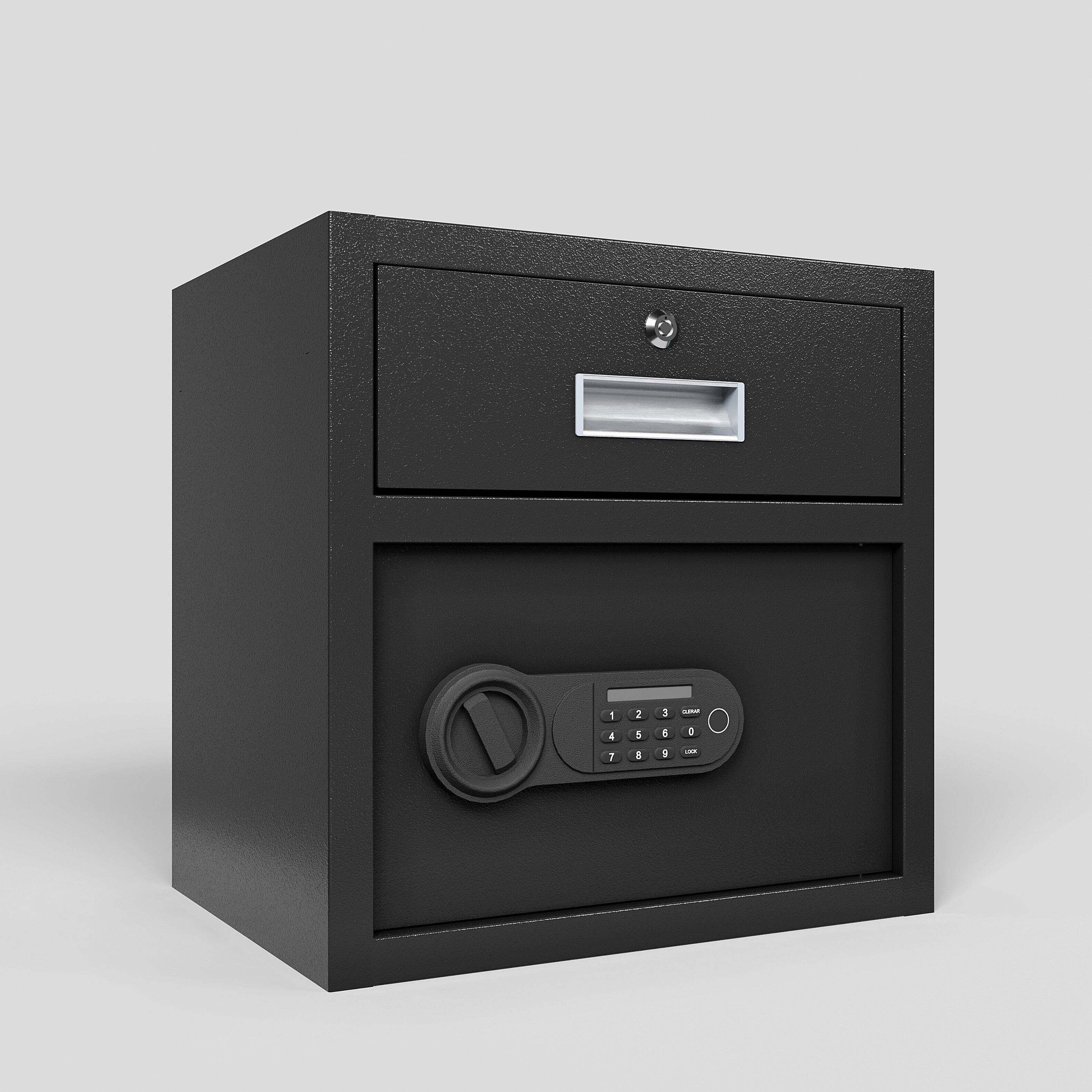 Angle. GOODSILO - Steel Security Safe & Lock Box with Electronic Keypad - Secure Cash, Jewelry, ID Documents, 1.69 Cubic Feet - Black.