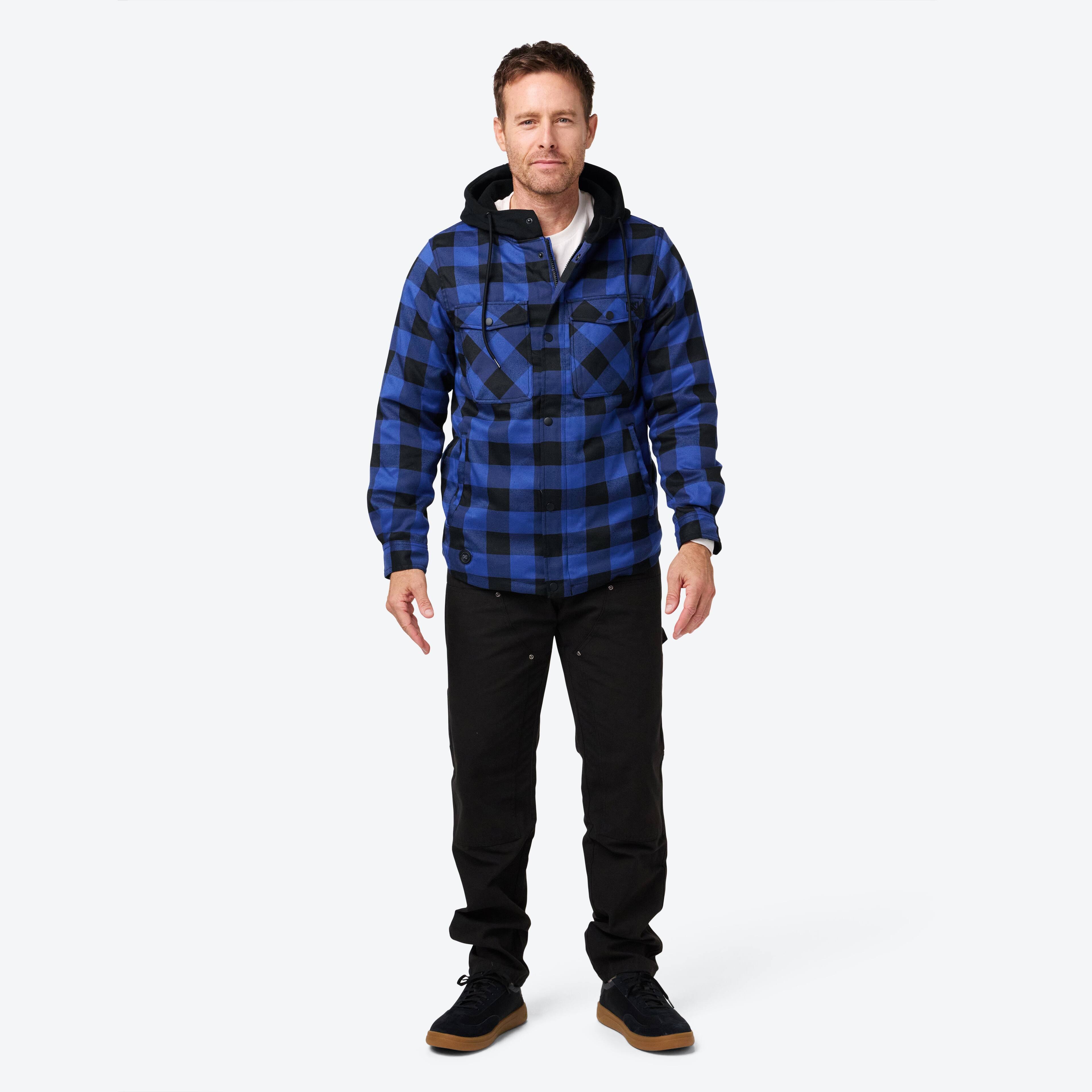 Alt View 2. Mobile Warming - App Controlled Men's Flannel Heated Hoodie Jacket - Black/Blue.