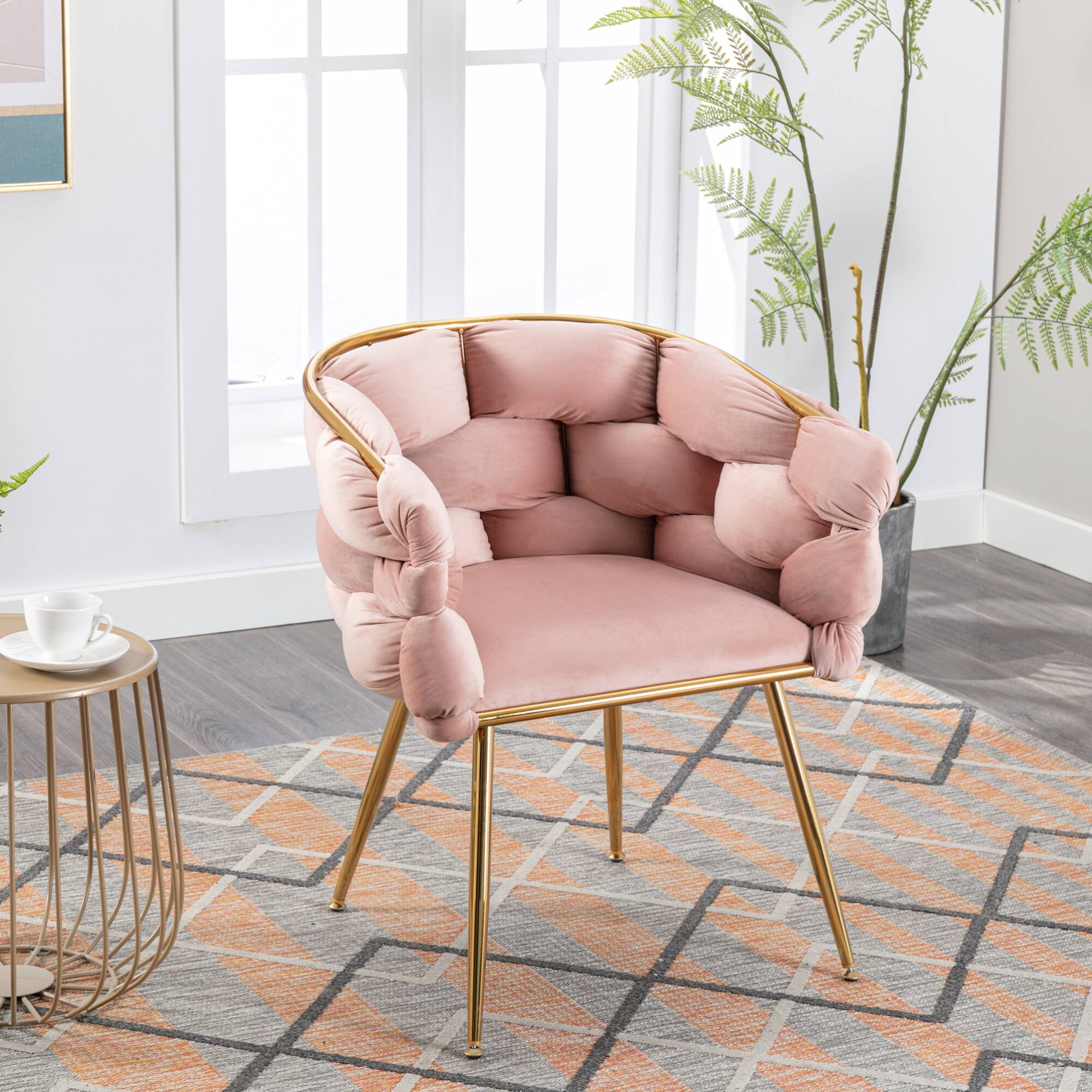Alt View 2. GOODSILO - Modern Velvet Accent Chair Set of 2 for Living Room and Bedroom, Upholstered Lazy Sofa with Sturdy Metal Legs - Pink.