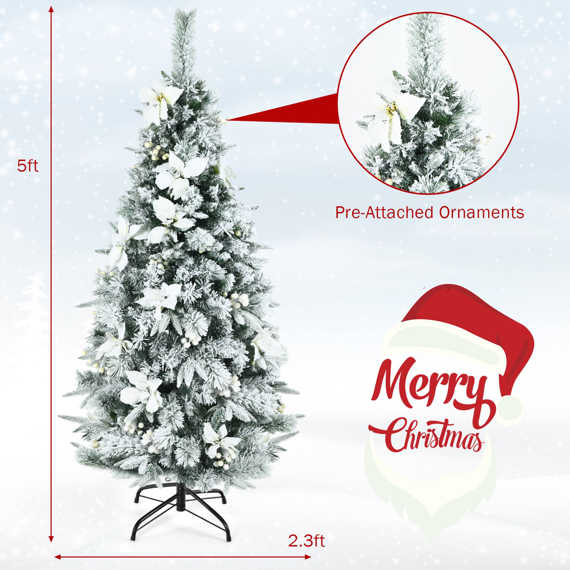 5ft Pre-Attached Ornaments  
Merry Christmas  
2.3ft