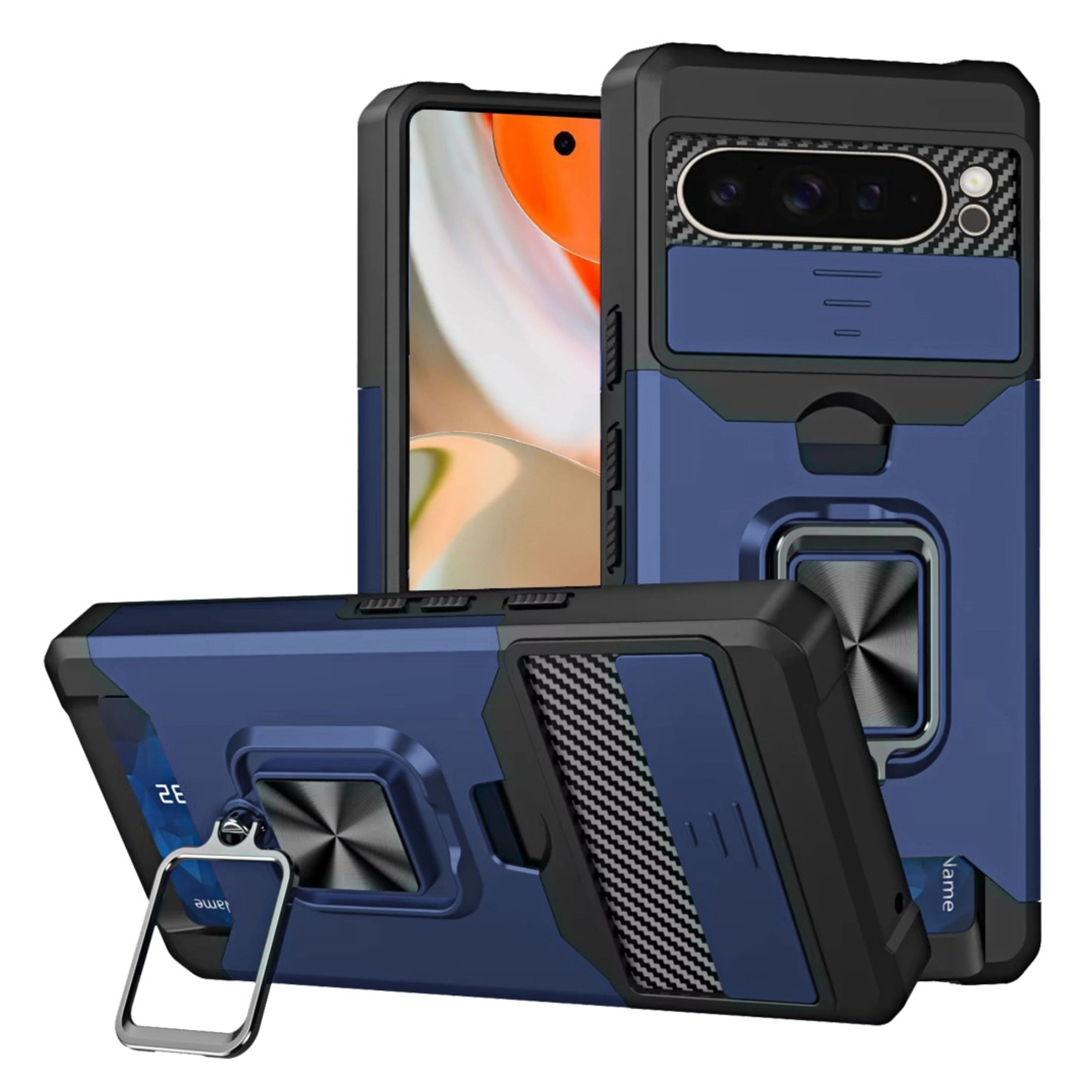 Kitcheniva - Multi-Use Card Holder Lens Cover Phone Case With Tempered Glass For Google Pixel 10 Pro XL - Blue price history on PriceWatchPro