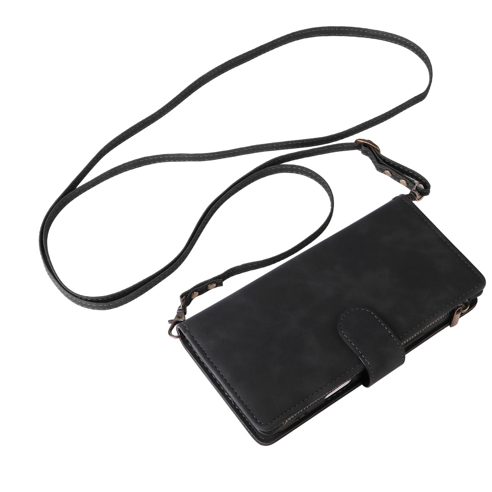 Alt View 5. UUCOVER - Zipper Wallet Case for Apple iPhone 17 Pro Max with Card Slots Cash Holder, Wrist and Shoulder Strap, Flip Stand Cover - Black.