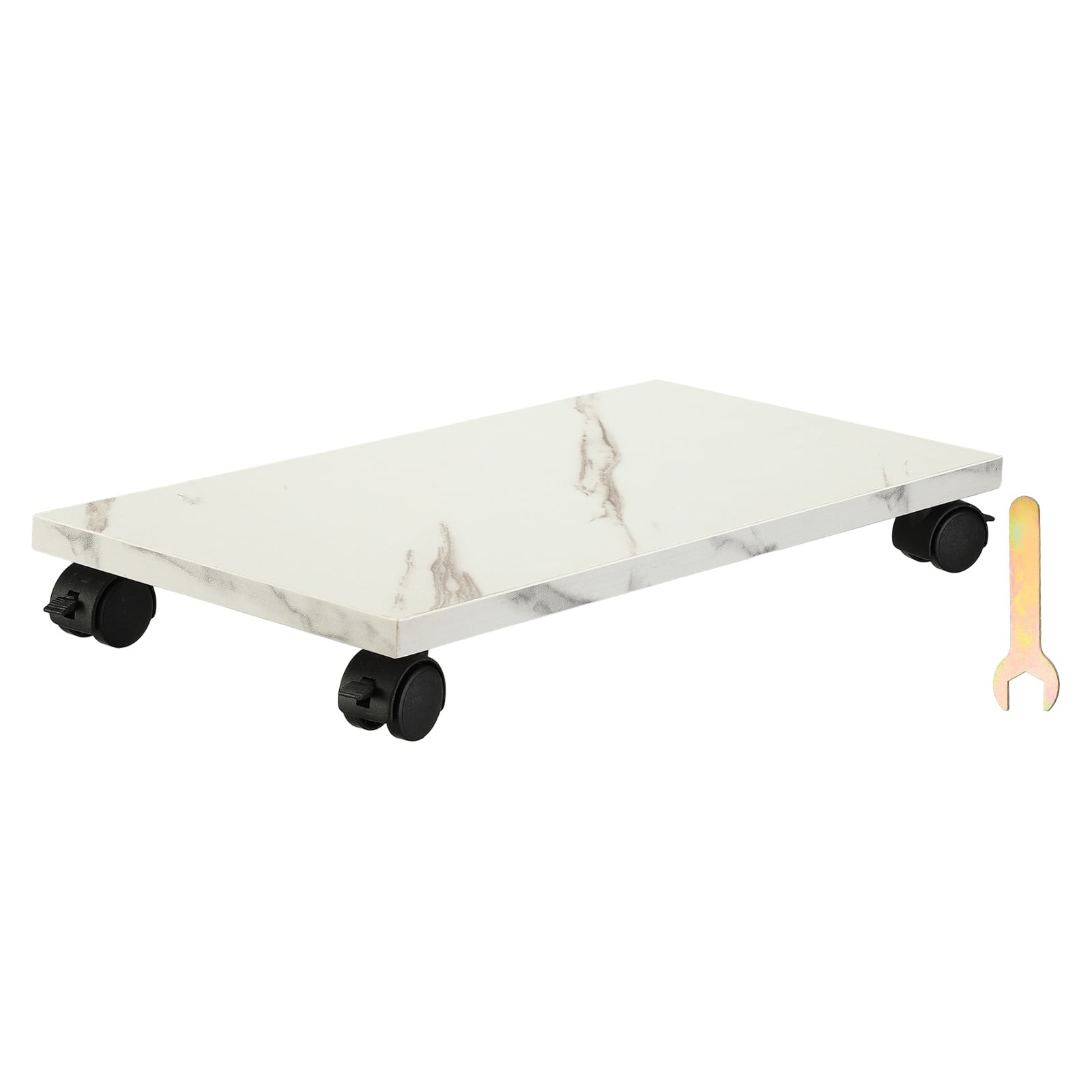 Unique Bargains - 8x16in PC Stand, Computer Tower Stand Wood CPU Holder Under Desk Mobile Cart 4 Caster Wheel for Floor Carpet - White Marble