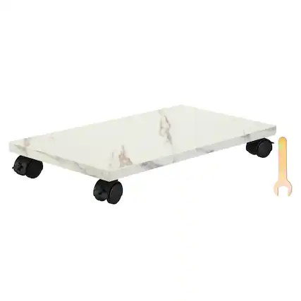 Front. Unique Bargains - 8x16in PC Stand, Computer Tower Stand Wood CPU Holder Under Desk Mobile Cart 4 Caster Wheel for Floor Carpet - White Marble.