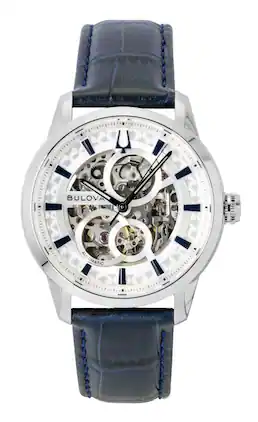 Bulova - Sutton Leather Strap Skeleton Automatic 96A330 Mens Watch - Silver