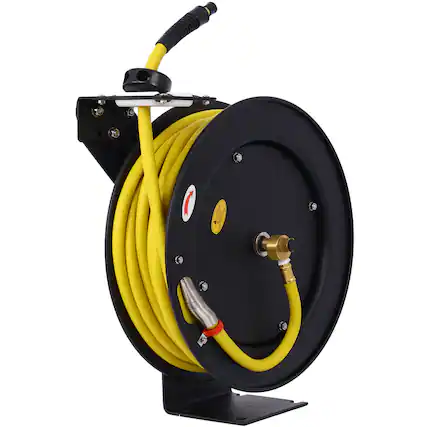 Front. LOVMOR - 3 8 in x 50 Foot Retractable SBR Rubber Air Hose Reel Industrial Steel Single Arm.