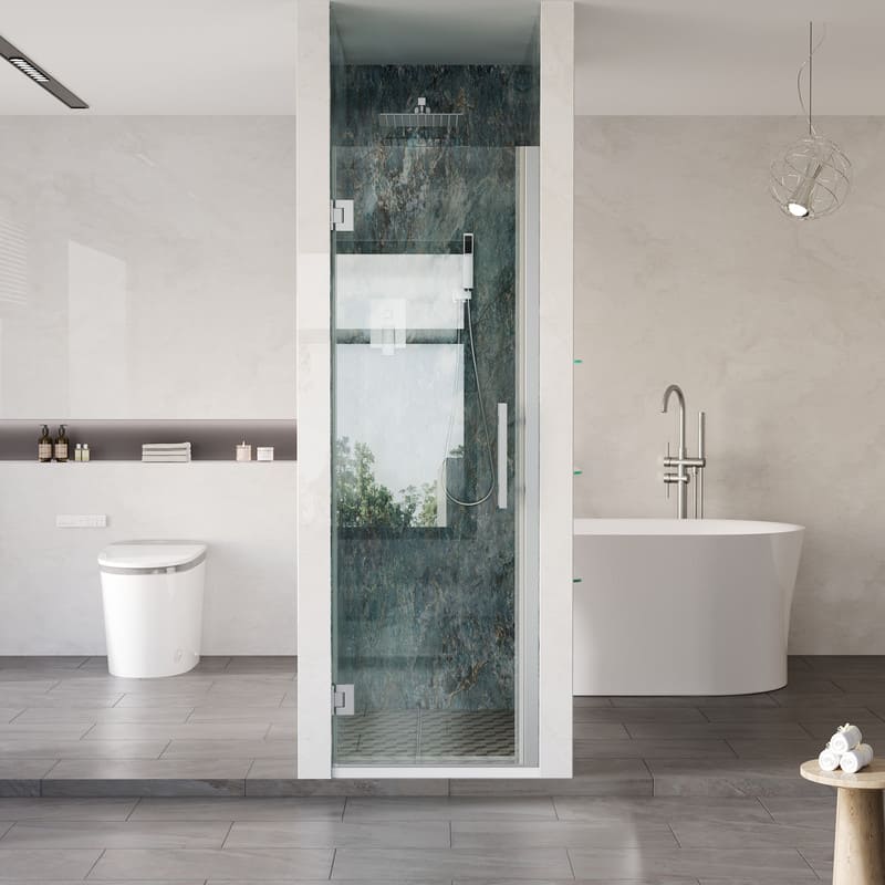 "WELLFOR - 24–25 in. W x 72 in. H Frameless Hinged Shower Door with 3/8"" Clear Tempered Glass, Reversible Opening - Chrome" price history on PriceWatchPro