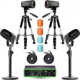 MOVO - Two Person Video Podcast Equipment Bundle - Two 4K Cameras, Audio Interface, 2 Dynamic Mics, 2 Tripods, 2 Stands
