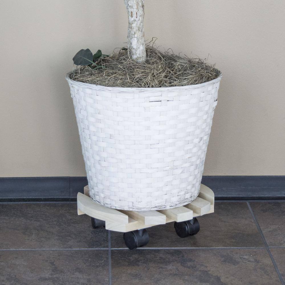 Left. AmeriHome - 2 Piece Rolling Wood Plant Caddie - Round - Black.