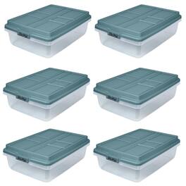 Hefty - 40 Qt Hi-Rise Stackable Plastic Storage Bin with Lid, 6 Pack - Smoke Blue