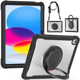 Dteck - Crossbody Strap Hybrid Rugged Case Shockproof 360° Rotating Stand Cover For Apple iPad (A16) 11" 2025/iPad 10th 2022 - Black