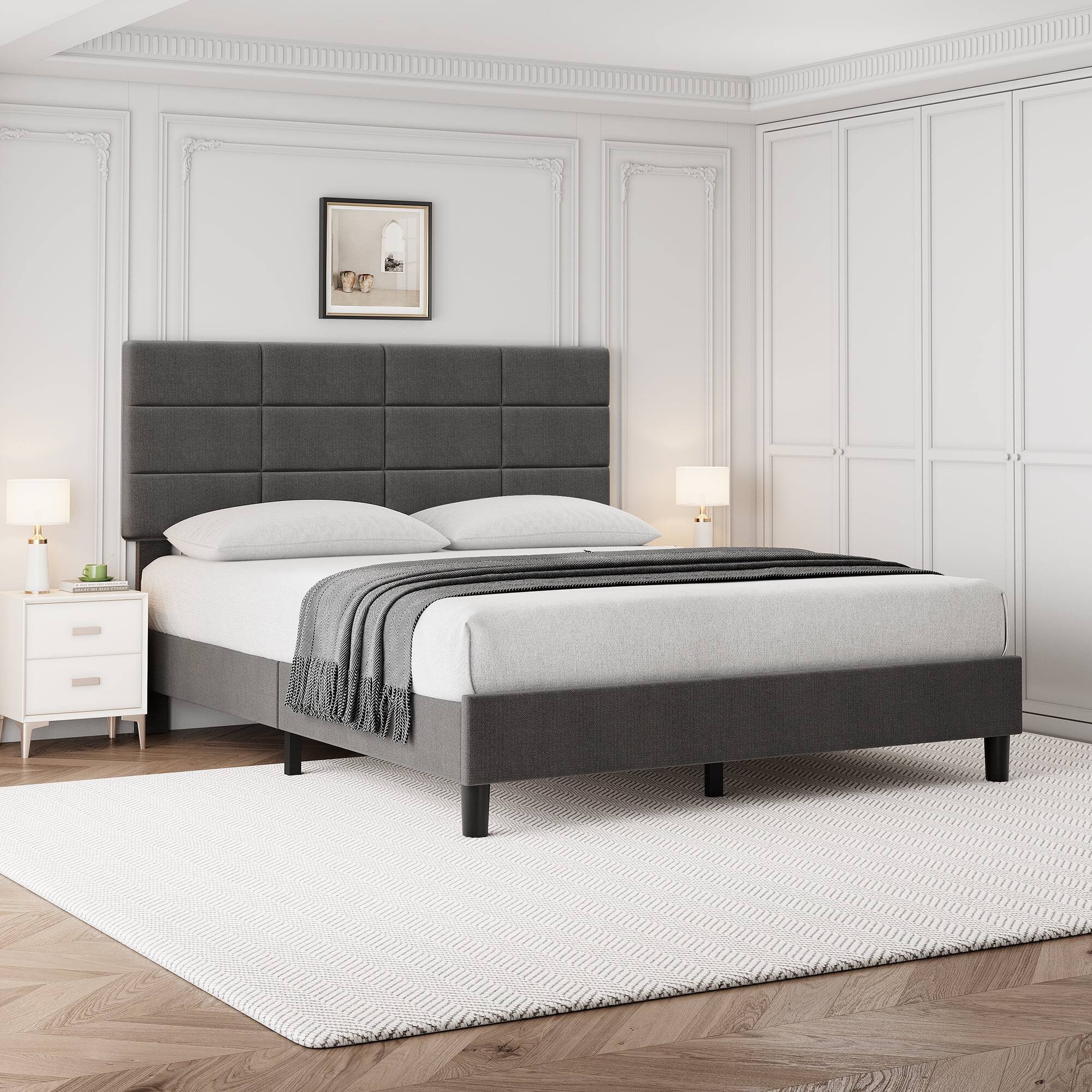 Alt View 1. GARVEE - Full Bed Frame Light Gray Adjustable Headboard Linen Upholstered No Box Spring - Light Gray Full.