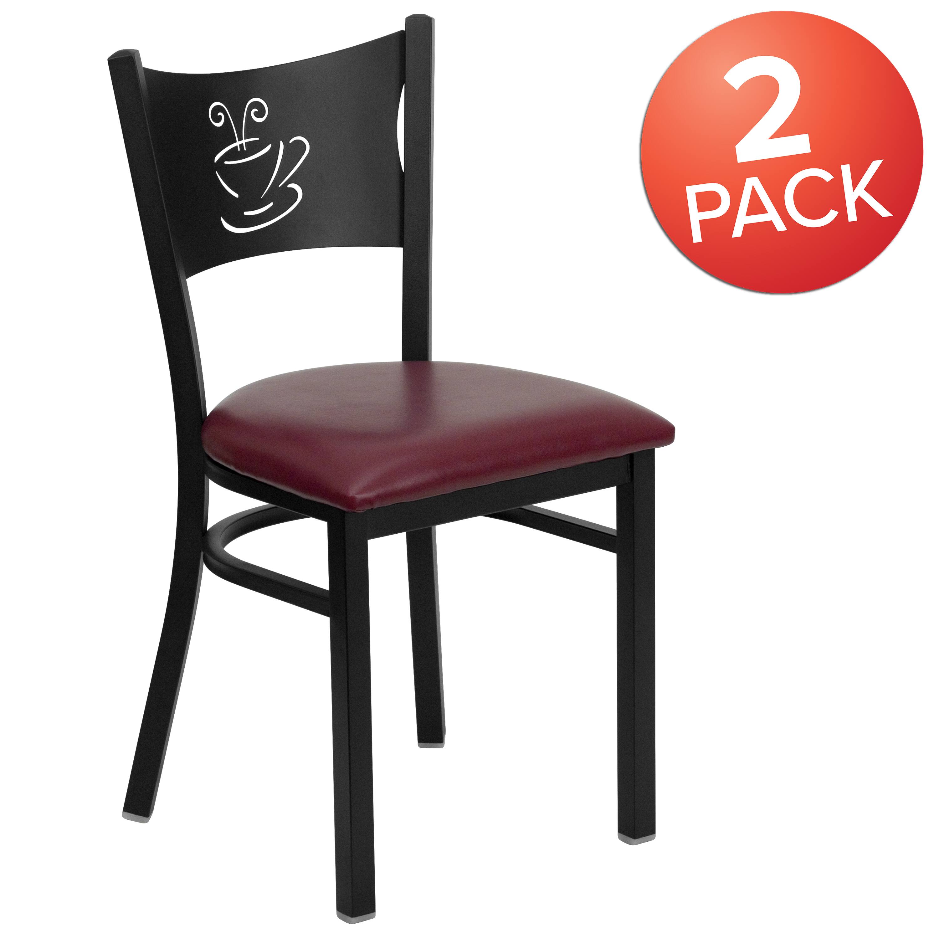 Alt View 1. Emma + Oliver - 2 Pack Coffee Back Metal Restaurant Chair - Burgundy Vinyl Seat/Black Metal Frame.