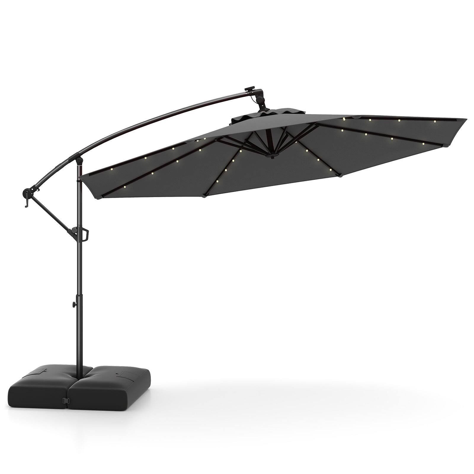 Alt View 9. Gymax - Gymax 10 FT Solar Offset Hanging Umbrella Patio Cantilever Umbrella w/ 32 LED Lights Gray - Gray.
