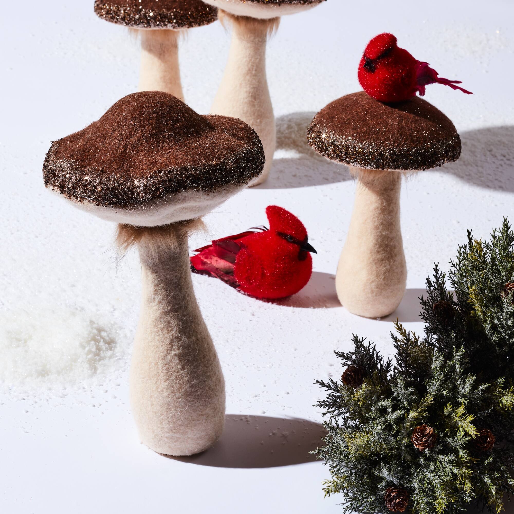 Angle. BreeBe - Glittered Mushroom Decor (Set of 2) - Brown.