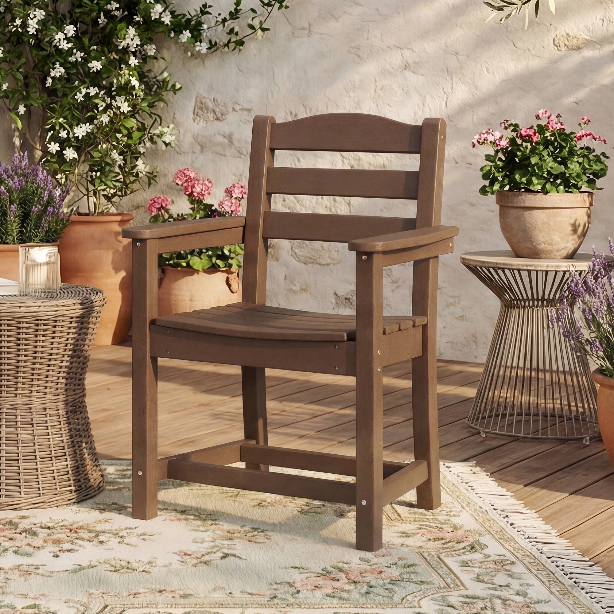 Alt View 2. Famapy - Pairs of HDPE Outdoor Dining Chair - 4 Colors Weatherproof Patio Armchair for Garden, Poolside 330LBS Capacity - Dark Brown.