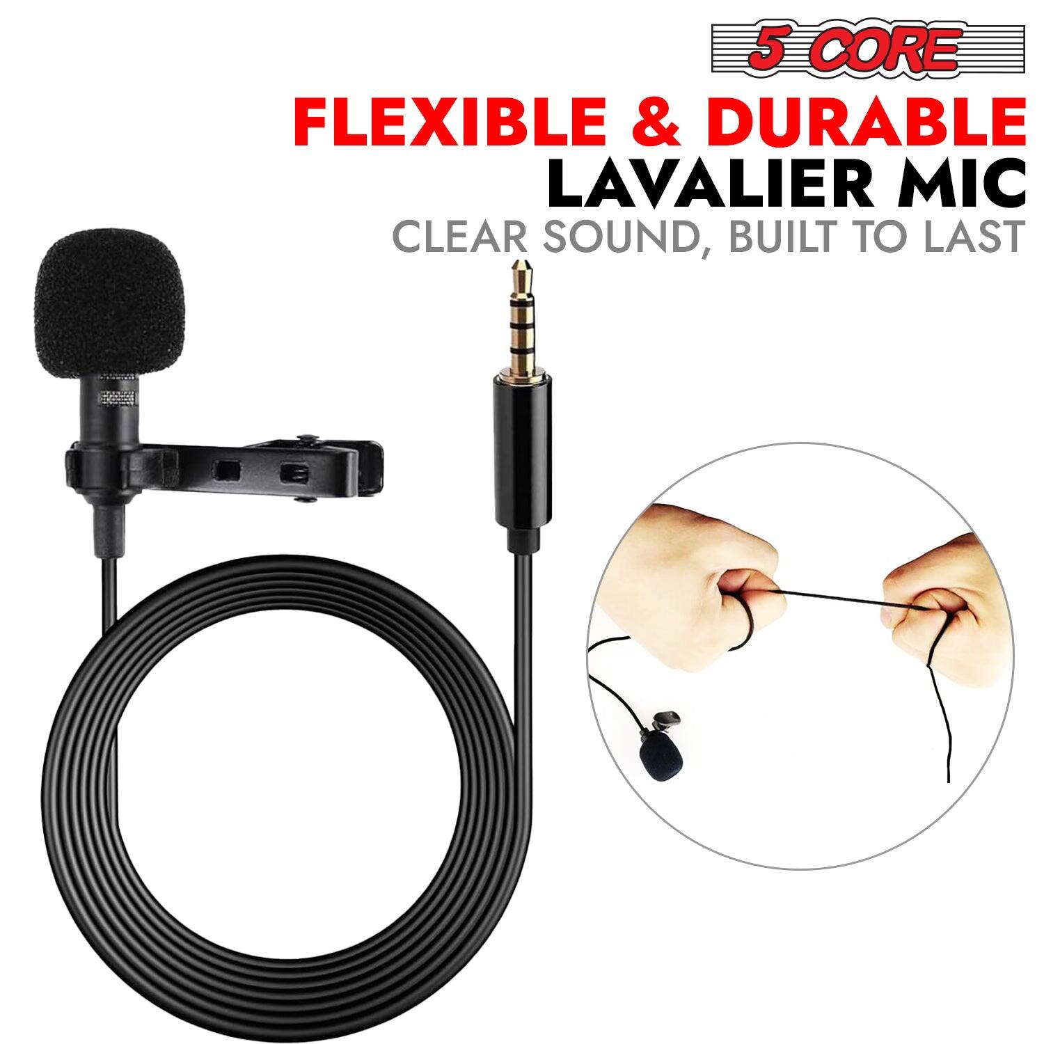 5 CORE FLEXIBLE & DURABLE LAVALIER MIC CLEAR SOUND, BUILT TO LAST