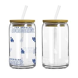 Logo Brands - Los Angeles Dodgers 16oz. Step And Repeat Glass Can with Lid & Straw 2-Pack - Multicolor