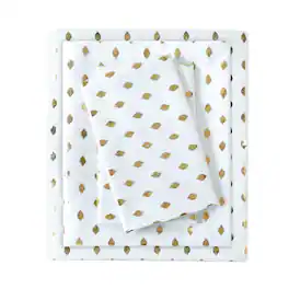 Gracie Mills - Juniper Metallic Ikat Dot Printed Sheet Set - White/Gold