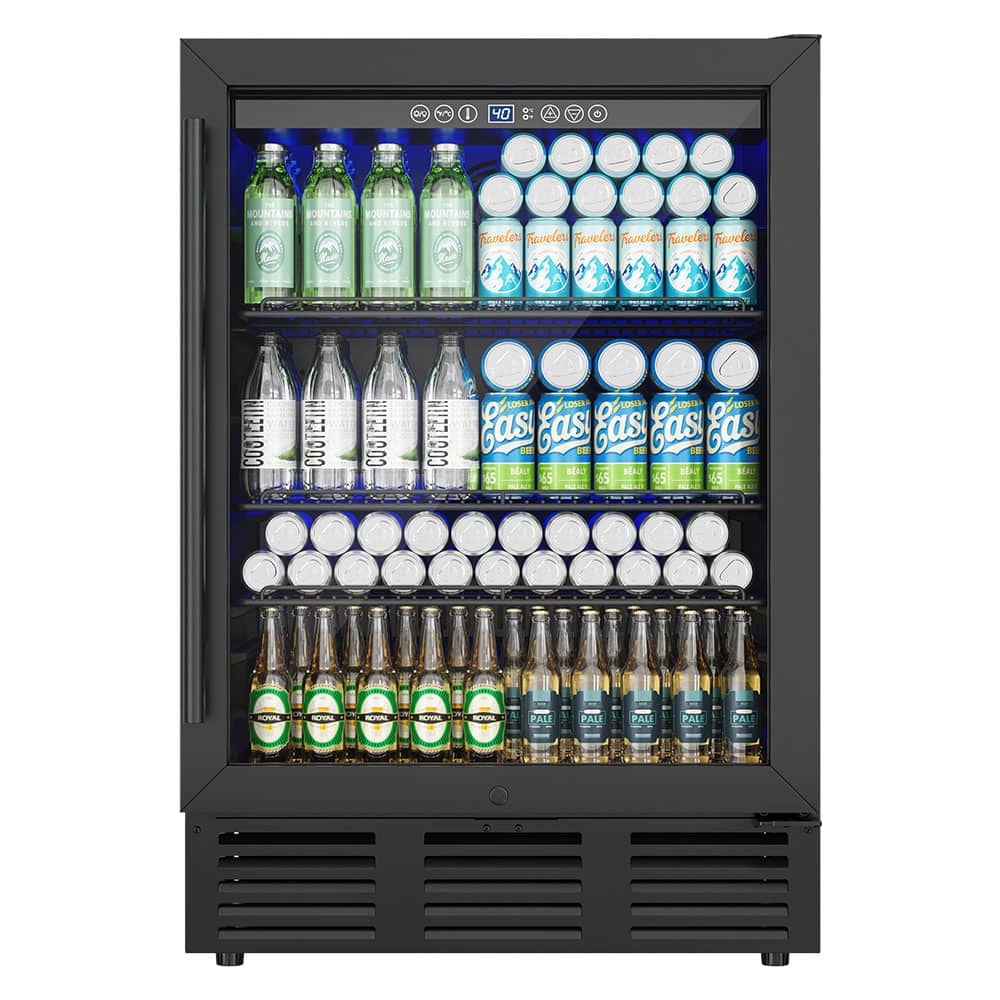Euhomy - 5 Cu.Ft Beverage Refrigerator,180 Can Capacity Glass Door Cooler, Adjustable Shelves, Digital Control & Reversible Door - Black