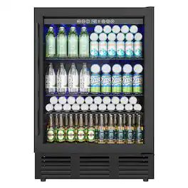 Euhomy - 5 Cu.Ft Beverage Refrigerator,180 Can Capacity Glass Door Cooler, Adjustable Shelves, Digital Control & Reversible Door - Black