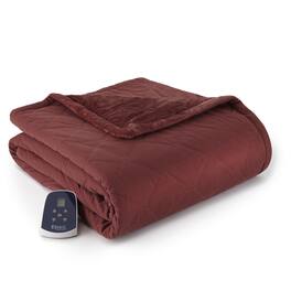 Shavel Home Products - Micro Flannel Reverse to Ultra Velvet Electric Throw, One Size - Merlot