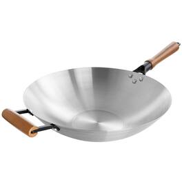 Oster - Sangerfield 14in Stainless Steel Flat Bottom Wok with Wooden Handles - Silver