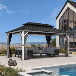 PURPLE LEAF - Outdoor Aluminum White Hardtop Gazebo with Galvanized Steel Double Roof with Netting and Curtains - 10' X 16'