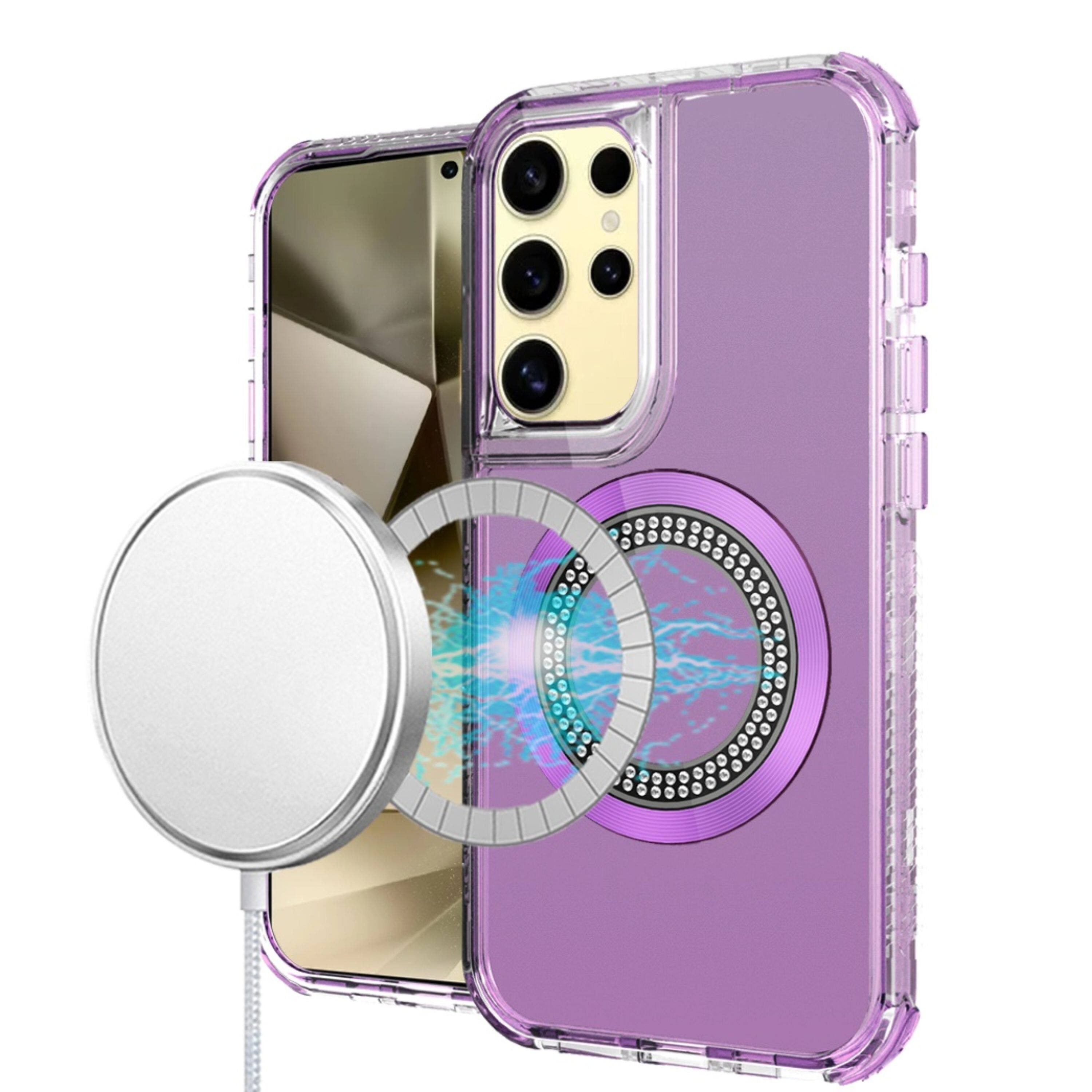 Angle. Kitcheniva - Hybrid Magnetic Charging Circle Phone Case For Samsung Galaxy S24+ Plus Purple - Purple.