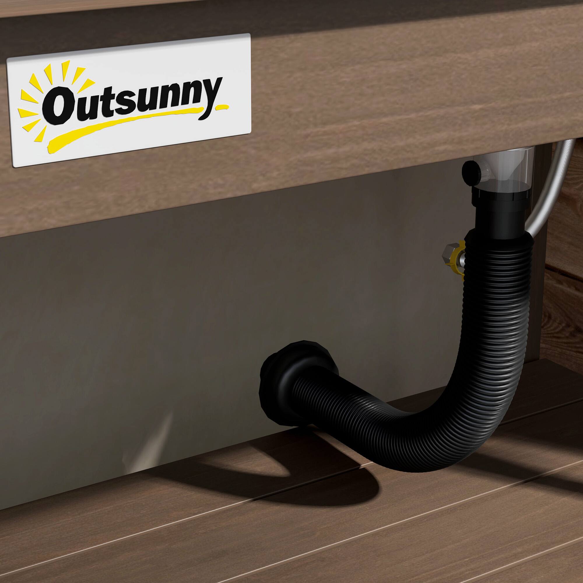 Alt View 7. Outsunny - Outdoor Wooden Potting Bench Table with Sink and Water Tap, Garden Workstation with Storage Cabinet, Storage Shelves - Brown.