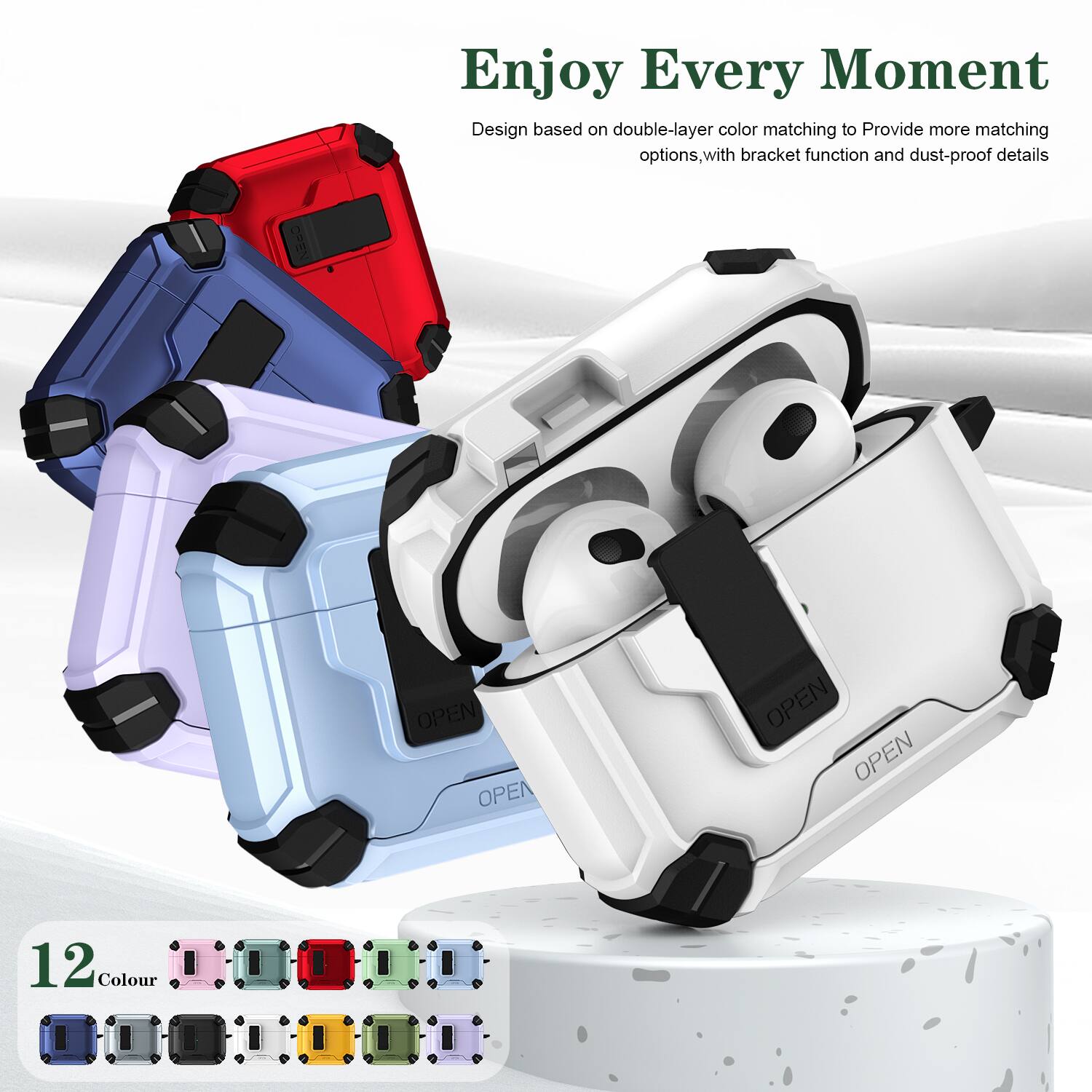 Enjoy Every Moment

Design based on double-layer color matching to provide more matching options, with bracket function and dust-proof details

12 Colour