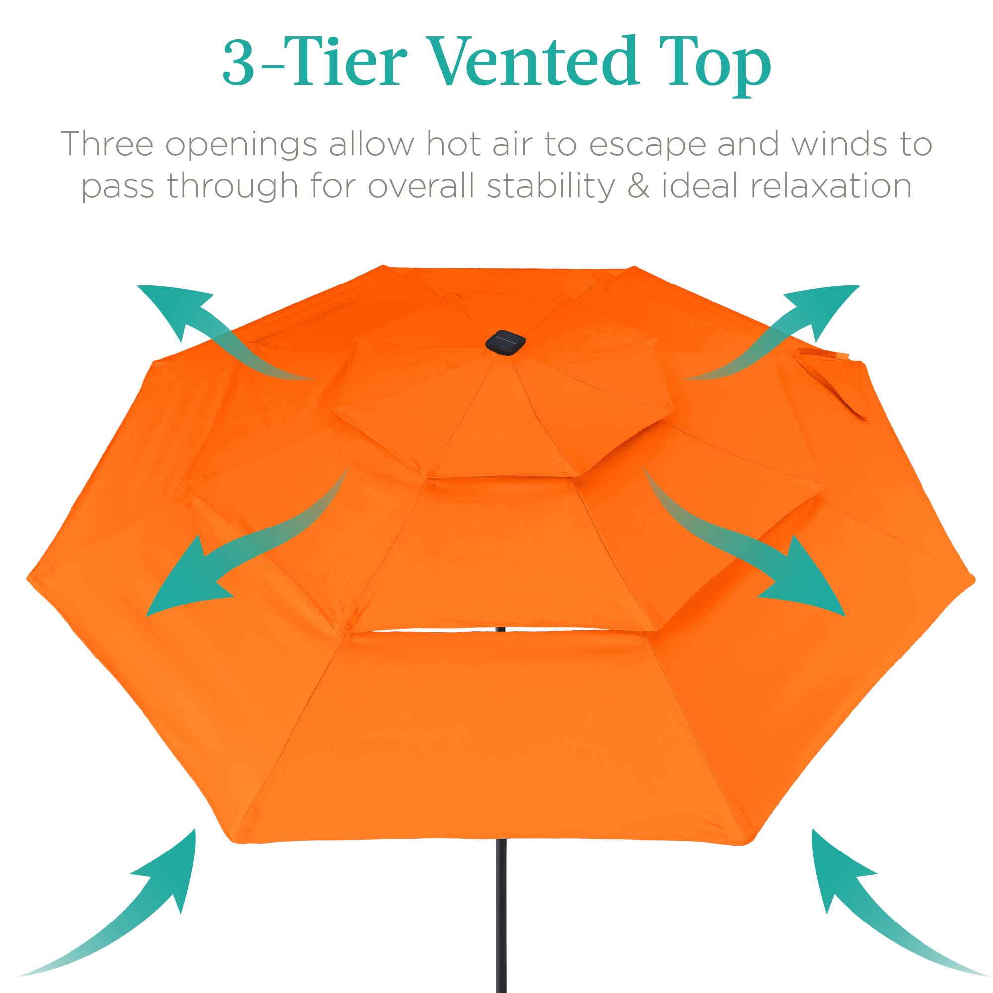 3-Tier Vented Top

Three openings allow hot air to escape and winds to pass through for overall stability & ideal relaxation