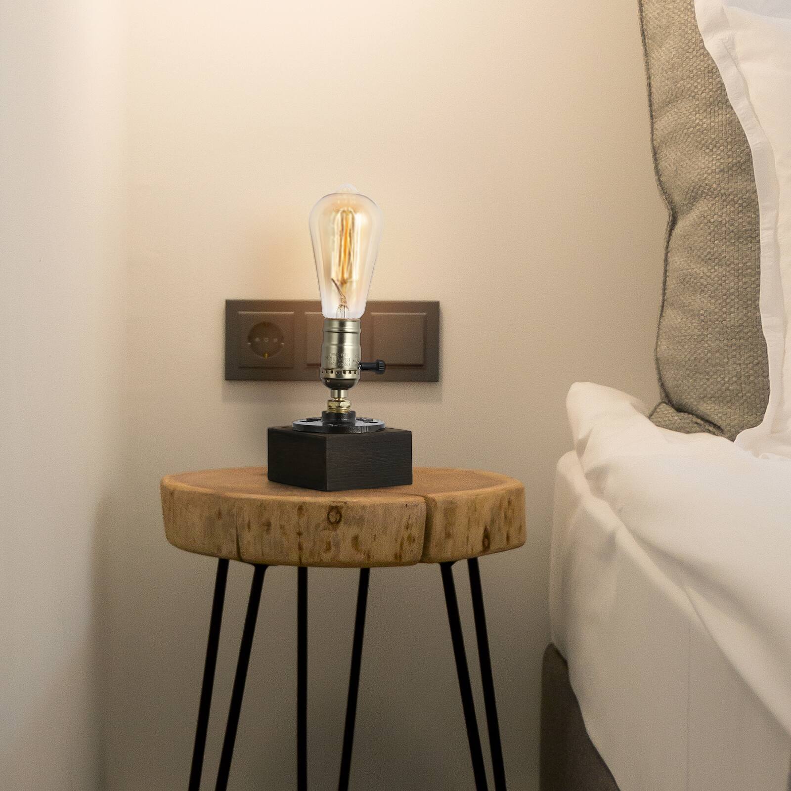 Alt View 1. Oumilen - Industrial Wood Base Table Lamp – Vintage Edison Desk Lamp with Brass Socket for Bedroom, Living Room.